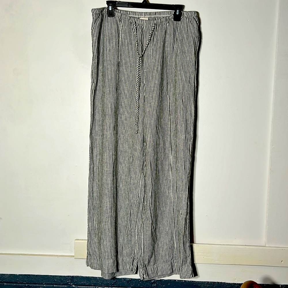 2 Brand new linen pants, drawstring, pockets, black & black/white striped - Picture 5 of 9